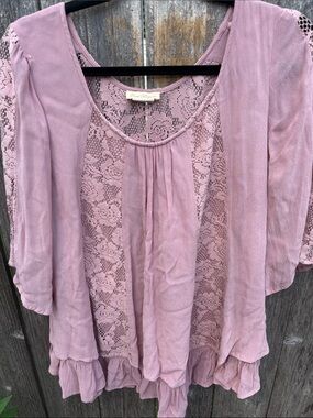 Sweet Romance Mauve Lace Layered Ruffle Tunic